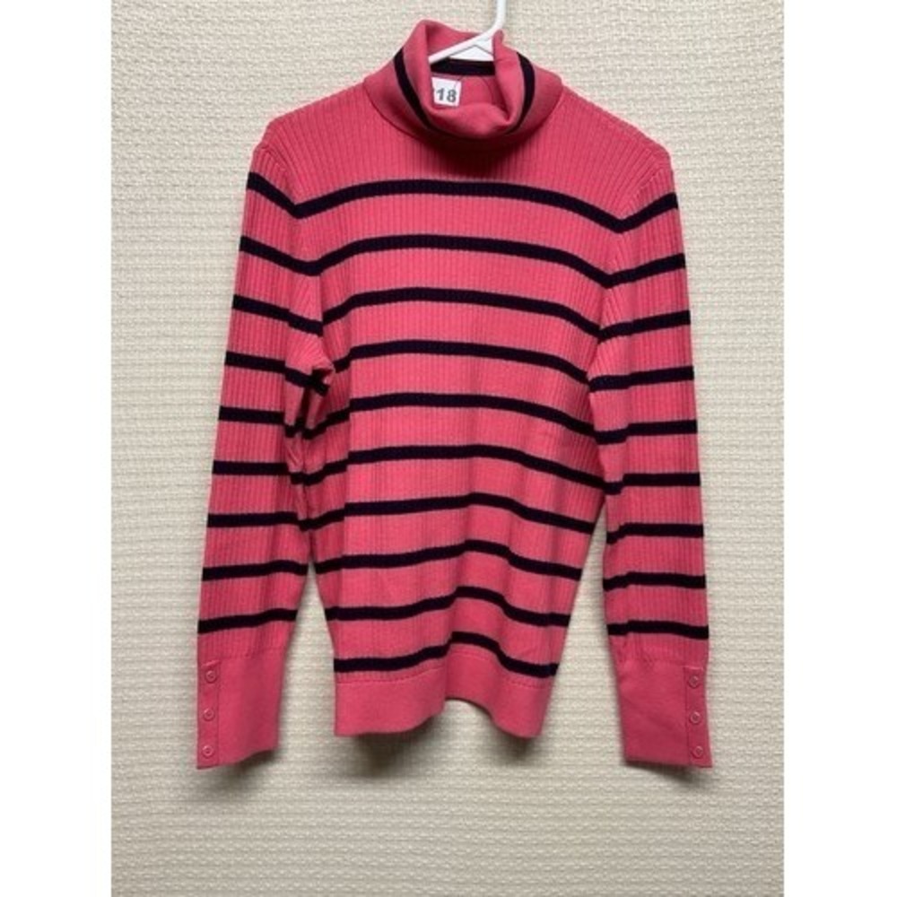 NWT Talbots Pink/Blue Striped Ribbed Turtleneck Sweater Women Large Cambodia